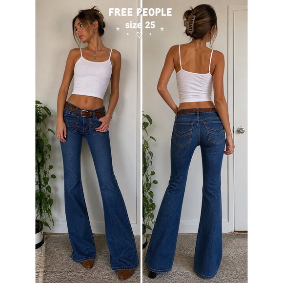 Free People Denim - Free People Just Float On Flare Jeans Blue Denim Boho Bell Bottom Size 25